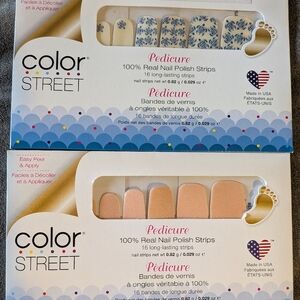 Color Street Pedicure Nail Strips 2 Sets - Blue White Turtle Print & Nude Color